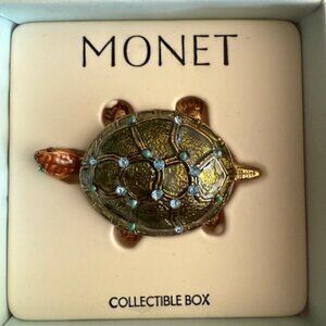 Monet Green Turtle Collectable Enamel Keepsake Trinket Box / Hinged Jewelry Box